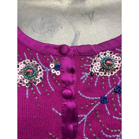 Michael Simon Cardigan XL Sweater Cropped Bird Sequined Peacock Cottage Glam - Picture 3 of 5